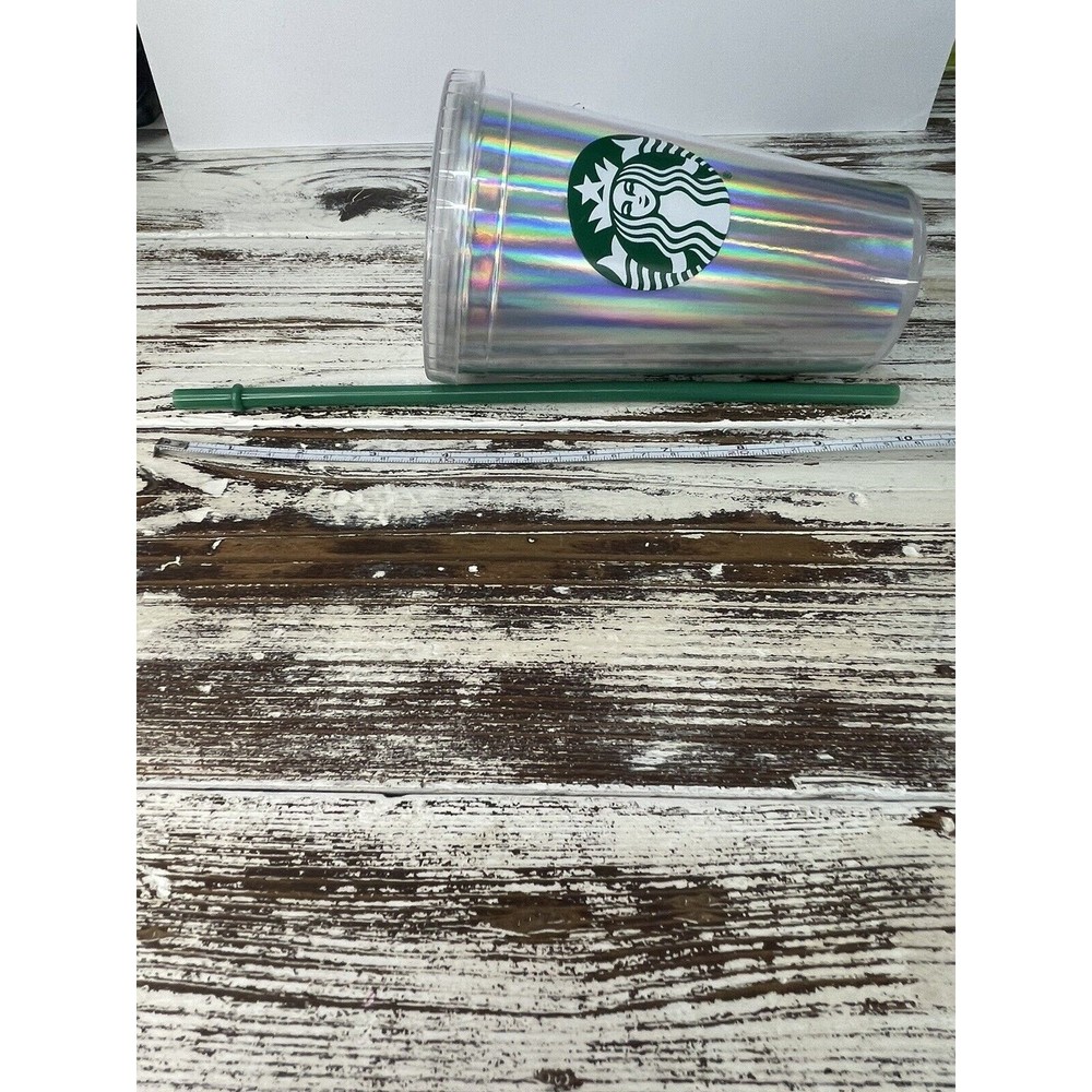 Starbucks 2020 Acrylic Iridescent Silver Rainbow Cold Cup Mermaid Tumbler 16 oz - Picture 5 of 9